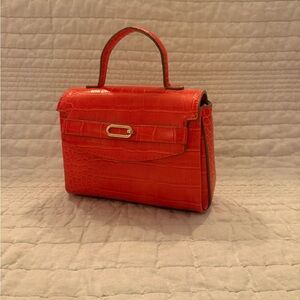 Elegant Orange Crocodile-Embossed Handbag